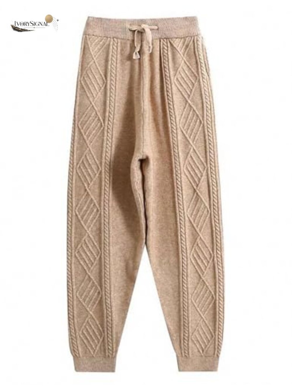 Cable Knit Sweater Pants Harem Joggers Elastic High Waist